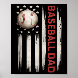 Baseball Dad Usa American Flag Fathers Day 4th Of  Poster