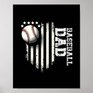 Baseball DAD USA American Flag Fathers Day 4th of  Poster