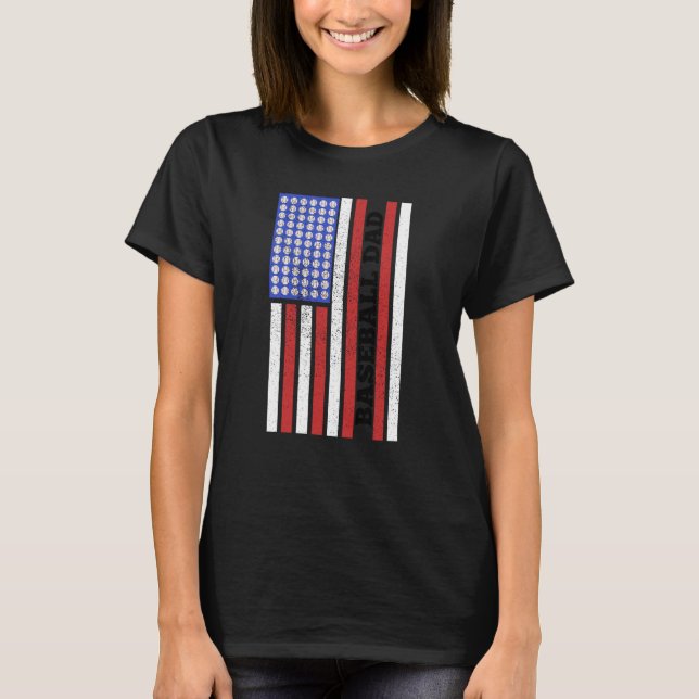 Baseball Dad USA Flag Baseball Player Fan Coach T-Shirt (Front)
