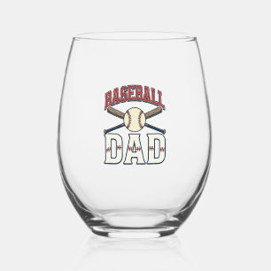 Baseball Dad Vintage Engraving Shirt Design_1 Stemless Wine Glass