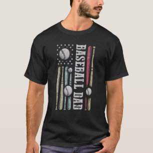 Baseball Dad  Vintage Usa Flag For Men T-Shirt