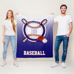 Baseball - Dark Blue and Red - DIY Text Fleece Blanket