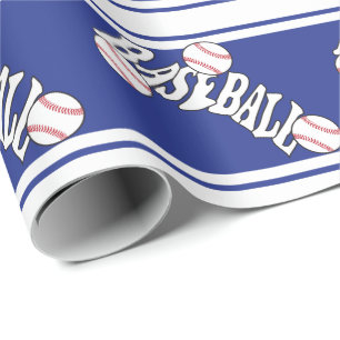 Baseball Dark Blue and White Stripes Wrapping Paper