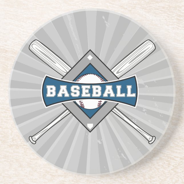 baseball diamond logo grey blue white coaster (Front)