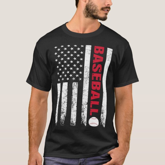 Baseball Distressed American Flag USA Coach Athlet T-Shirt (Front)