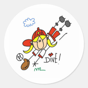 Baseball Dive Girls Softball T-shirts and Gifts Classic Round Sticker