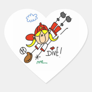 Baseball Dive Girls Softball T-shirts and Gifts Heart Sticker
