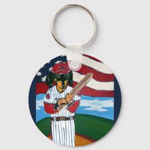 Baseball doxie key ring