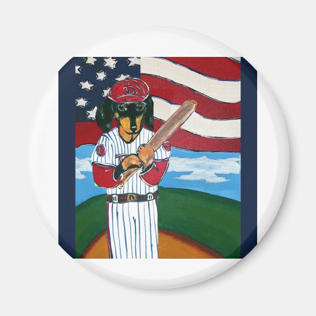 Baseball doxie magnet (Front)