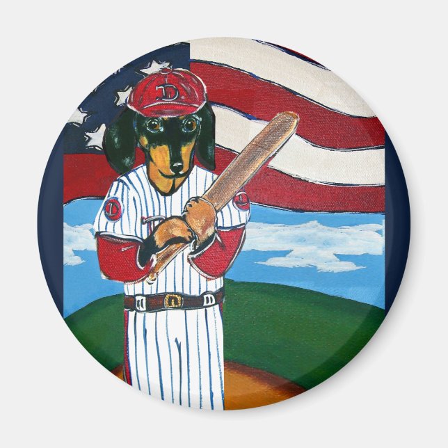 Baseball doxie magnet (Front)
