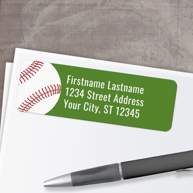 Baseball Drawing with Return Address - green Label (Personalized Return Address Label)