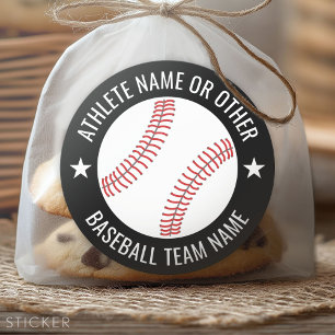 Baseball Drawing with Team and Athlete Name modern Classic Round Sticker