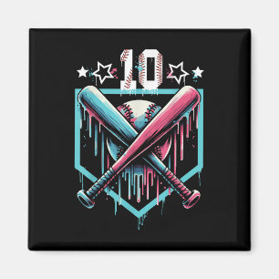 Baseball Drip 10th Birthday Boys Number 10 Youth 1 Magnet