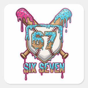Baseball Drip 67 Meme — Player 6-7 / Six Seven Square Sticker