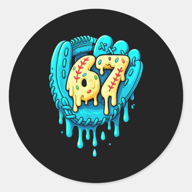 Baseball Drip 6 7 Number 67 Six Seven Meme Mens Bo Classic Round Sticker (Front)