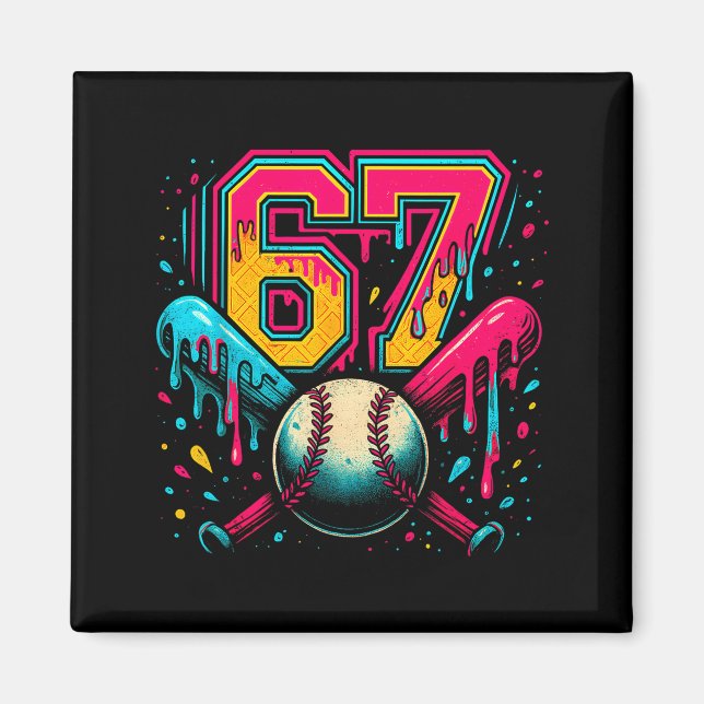 Baseball Drip 6 7 Number 67 Six Seven Meme Mens Bo Magnet (Front)