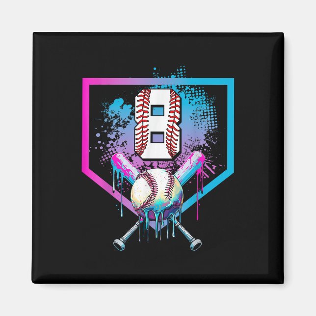 Baseball Drip 8th Birthday Home Plate Boys Youth 8 Magnet (Front)