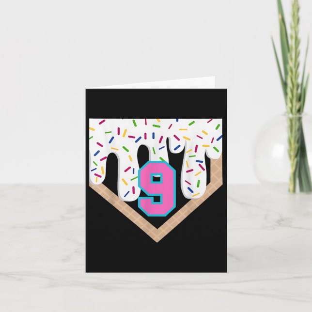 Baseball Drip 9th Birthday Home Plate Boys Youth 9 Card (Front)