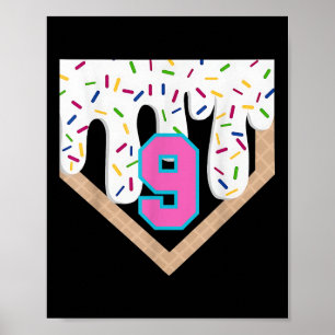 Baseball Drip 9th Birthday Home Plate Boys Youth 9 Poster