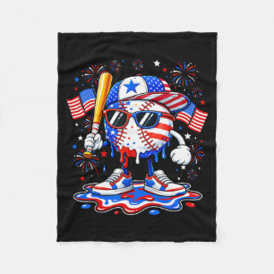 Baseball Drip Aamerican Usa Flag Boys Kids 4th Of Fleece Blanket