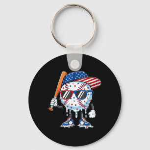 Baseball Drip American Flag Bat 4th of July Key Ring