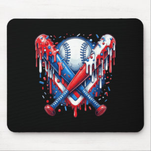Baseball Drip American Flag Bat 4th of July Mouse Pad