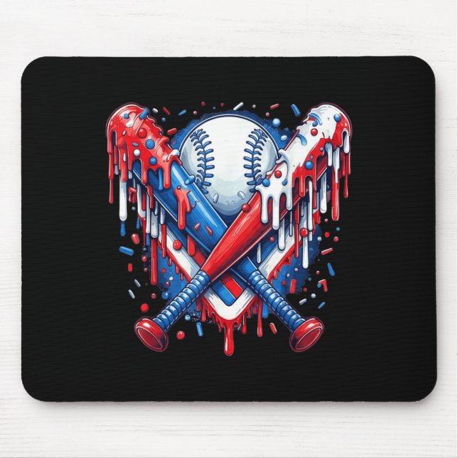 Baseball Drip American Flag Bat 4th of July Mouse Pad (Front)