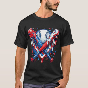 Baseball Drip American Flag Bat 4th of July T-Shirt
