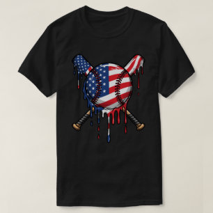 Baseball Drip American Flag   Drip Baseball Sport  T-Shirt