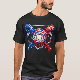 Baseball Drip American Flag For Boys Youth 4Th Of T-Shirt