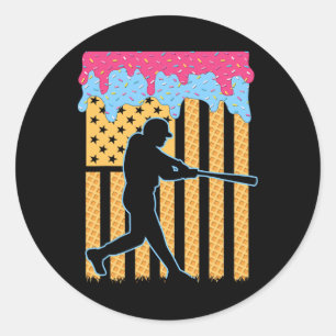 Baseball Drip Bat Boys Ice Cream American Flag 4th Classic Round Sticker