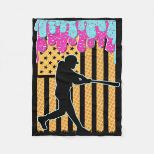 Baseball Drip Bat Boys Ice Cream American Flag 4th Fleece Blanket