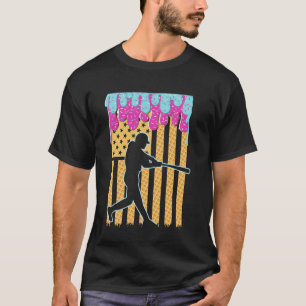 Baseball Drip Bat Boys Ice Cream American Flag 4th T-Shirt
