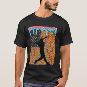 Baseball Drip Bat Ice Cream American Flag US 4th O T-Shirt