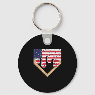 Baseball Drip Boy Ice Cream Patriotic American Fla Key Ring