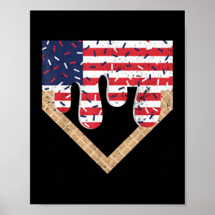 Baseball Drip Boy Ice Cream Patriotic American Fla Poster