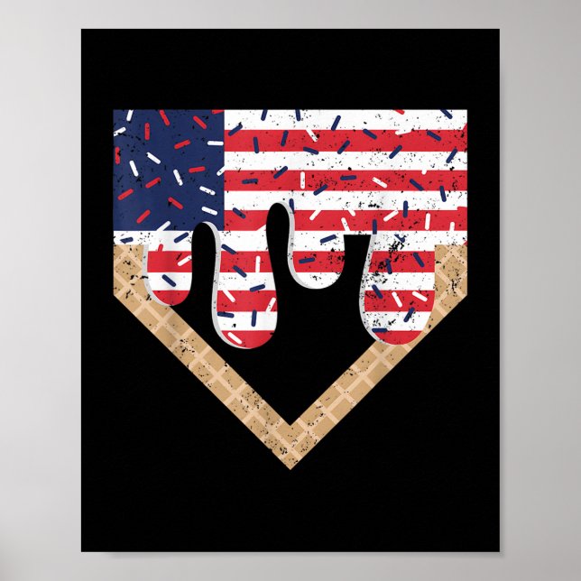 Baseball Drip Boy Ice Cream Patriotic American Fla Poster (Front)