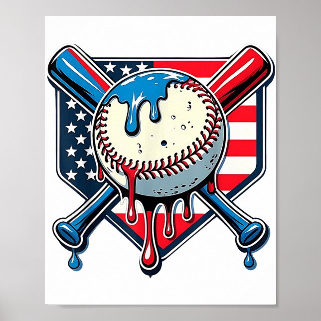 Baseball Drip Boy Ice Cream Patriotic American Fla Poster (Front)