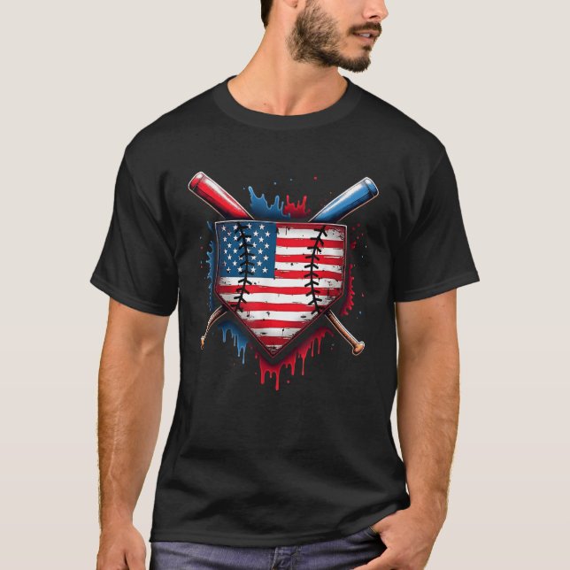 Baseball Drip Boy Ice Cream Patriotic American Fla T-Shirt (Front)