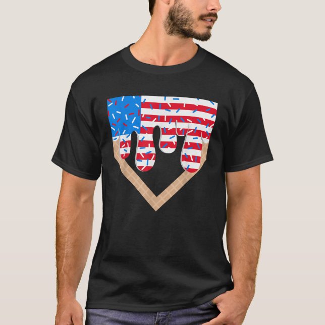 Baseball Drip Boy Ice Cream Patriotic American Fla T-Shirt (Front)