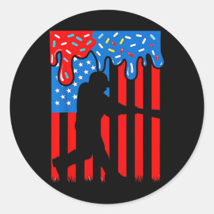 Baseball Drip Boys Dripping Ice Cream 4th July Ame Classic Round Sticker