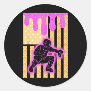 Baseball Drip Boys Dripping Ice Cream Baseball Ame Classic Round Sticker