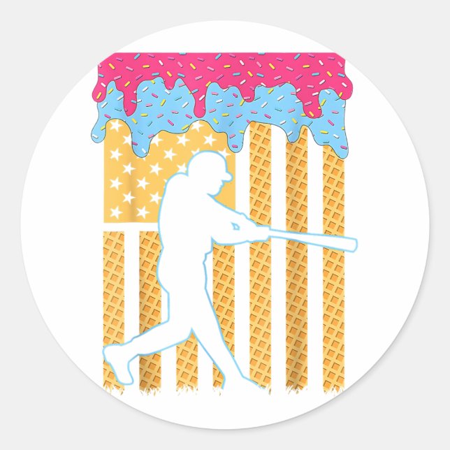 Baseball Drip Boys Dripping Ice Cream Baseball Ame Classic Round Sticker (Front)