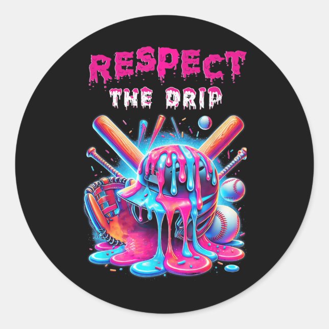 Baseball Drip Boys Ice Cream Drip Youth Respect Th Classic Round Sticker (Front)