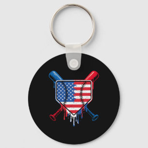 Baseball Drip Boys Ice Cream Patriotic American Fl Key Ring