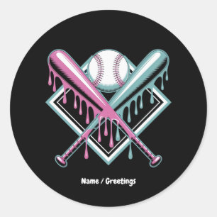 Baseball Drip For Boys Ice Cream Bat – Cool Youth Classic Round Sticker