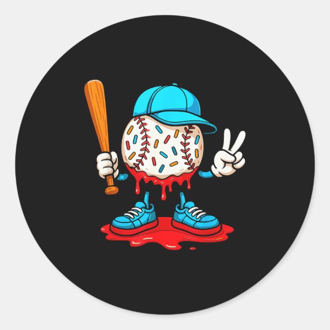 Baseball Drip For Boys Ice Cream Drip Baseball  Classic Round Sticker (Front)