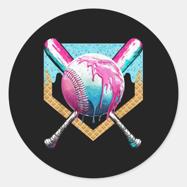 Baseball Drip For Boys Ice Cream Drip Youth Boys B Classic Round Sticker (Front)