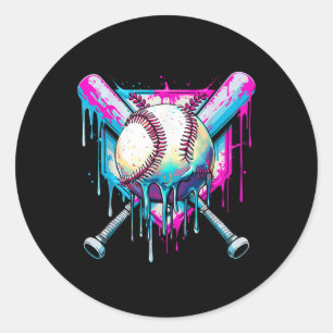 Baseball Drip For Boys Ice Cream Drip Youth Boys B Classic Round Sticker