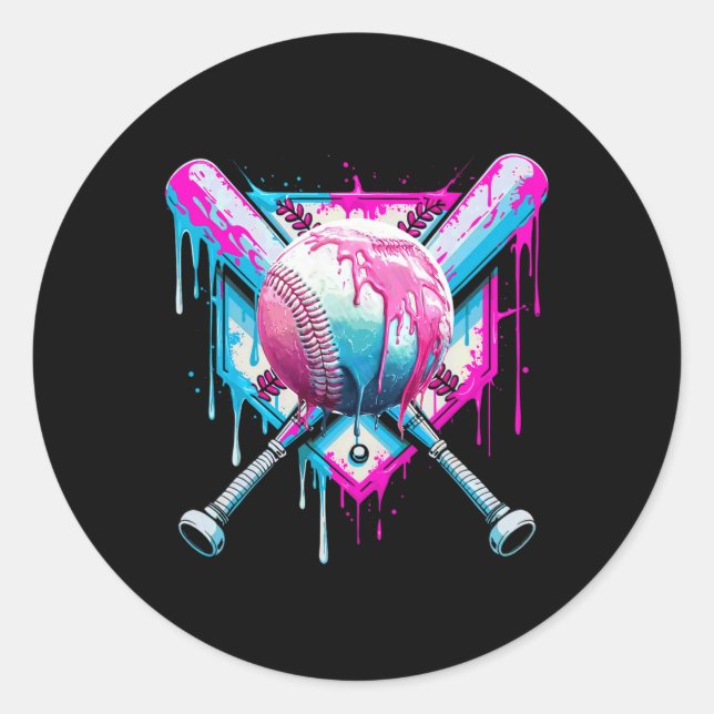 Baseball Drip For Boys Ice Cream Drip Youth Funny  Classic Round Sticker (Front)